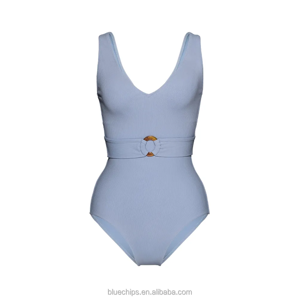 ATLANTIC BEACH Private Custom Einteilige Gürtel dekoration mit V-Ausschnitt Schwimmen Badeanzüge mit hohem Bein OEM Hochwertige Damen bade bekleidung