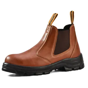 좋은 품질 세련된 가죽 안전 장화 산업 작업 PPE 안전 신발 레이스없는 남성용 스틸 발가락 모자