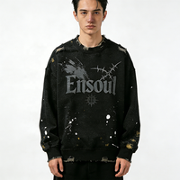 Sweat-shirt col rond personnalisé pour homme, coupe décontractée, sérigraphié, délavé, effet vieilli, déchiré, brodé à la main