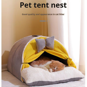 חתול מיטת אוהל bowknot צהוב גפן מלא כרית בית בצורת מיטת חיות מחמד בית בצורת קן מקורה המשמש לכלבים חתולים קטנים - Product Image 3
