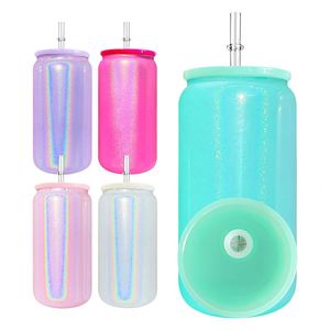 พร้อมส่ง แก้วโฮโลแกรมสีฟ้า ชมพู ขาว ม่วง ชมพูบานเย็น ขนาด 16 ออนซ์  แบบมีกลิตเตอร์วิบวับ ฝา PP แก้วสีรุ้ง - Product Image 5