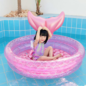 Inflatable Nàng tiên cá hồ bơi nhà trẻ em bé màu hồng Vòng Hồ bơi nổi đệm không khí bồn tắm biển bóng - Product Image 4