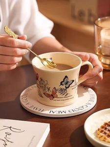 Wholesale Aesthetic Eco-friendly Ceramic Mug Cartoon Butterfly Design French Style Vintage Pink Purple Colors Reusable Food Safe - Product Image 3