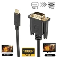 1.8m USB3.1 tipe-c ke VGA 1080P 60Hz kabel dengan PVC jaket Untuk proyektor mikrofon Speaker Monitor DVD Player