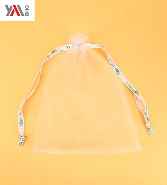 Vendas da fábrica personalizado impresso claro branco de organza saco de cordão