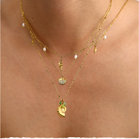 Venta caliente verano océano viento serie collar Acero inoxidable estrella de mar Shell colgante oro con diamante perla circón fiestas
