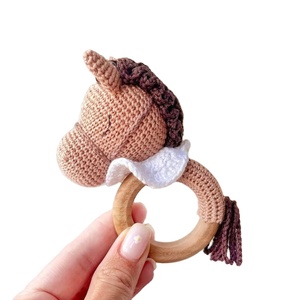 Bé Rattle sợi crocheting Amigurumi động vật Rattle dệt kim Teether mọc răng Set dệt kim Ngựa đồ chơi - Product Image 1