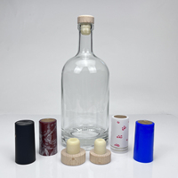 Bouteille en verre cylindrique transparente à base lourde, avec bouchon en liège, pour emballage de whisky et spiritueux, personnalisable en gros