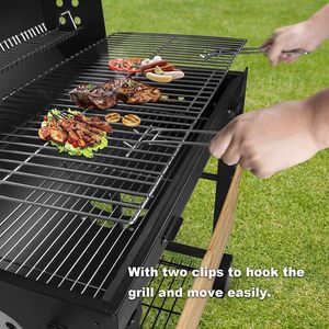 Parrilla de Carbón Tipo Trolley para Jardín, Ahumador de Carbón con Estantes Plegables de Madera, Recubrimiento en Polvo - Product Image 4