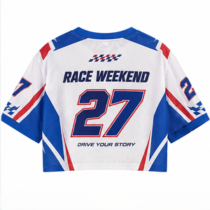 Custom Racing <b>Y2K</b> Crop Sport Jersey <b>Shirts</b> V Neck Contrast Rib Collar Mesh Fabric Sublimation Print Women Short Sleeve Top - Product Image 4