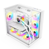 Casing Komputer Gaming ATX Panoramic 3-Sisi Meway OEM Putih, Kaca Tempered, Tipe Mid Tower, Port Tipe-C/Audio, Radiator 360mm