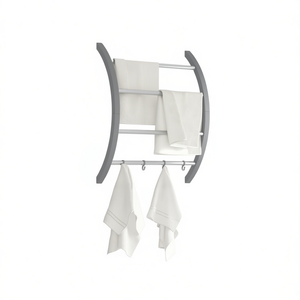 Toallero Curvo de Aluminio Plateado de 22 Pulgadas con Ganchos, Diseño Moderno, Montado en la Pared del Baño, 3 Barras, Acabado Cromado - Product Image 1