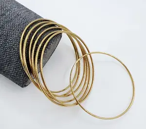 High Quality Glossy Stackable Thin Round Bangle Pulsera Classic Simple Stainless Steel Silver Gold Circle Bangle Bracelet