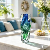Vase en cristal bleu vert frais, centre de table aquatique printanier pour la décoration de table de Pâques et d'été