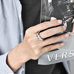 Men's <b>Titanium</b> Steel <b>Ring</b> Geometric Design Channel Set Diamonds Steel Gold Black Color Gift Jewelry K R777 - Product Image 2