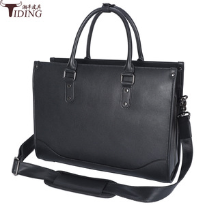 Tiding Genuine Leather <b>Briefcase</b> 15.6 Inch Unisex Business Bag Durable Black - Product Image 1