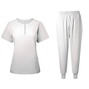 Women's Medical Scrub Set Short Sleeve Top With Pockets And Trousers Moisture Wicking Knitted Uniform For Nurses Doctors - Product Image 4