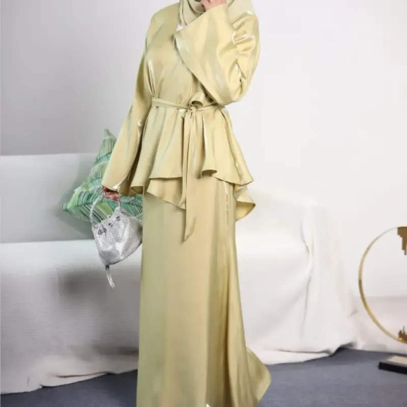 Bộ Đồ Lụa Satin 2 Mảnh Co Ord Thời Trang Quần Áo Hồi Giáo Bộ Đồ Abaya Malaysia Shinny Baju Kurung