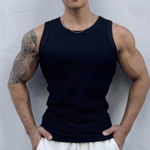 Canotta ricamata a coste personalizzata per il Fitness che corre la canotta estiva dei pesi massimi da <span class=keywords><strong>uomo</strong></span> in cotone - Product Image 3