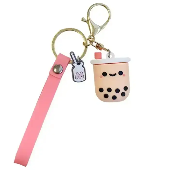 New Design Cartoon Cute Boba Milk Tea Shaped Pendant PVC Silicone Keychains BoBa Keychain