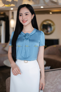 ASM972 Chemise de bureau à carreaux pour femme Forme de couleur basique haute couture Bonne conservation de la forme Décor de fleurs courtes - Product Image 6