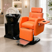 Chaise de lavage de cheveux avec tête rotative à 180 degrés, circulation d'eau vapeur, unité de lavage avec chaise pivotante et dossier et repose-jambes électriques