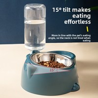 Gamelle double pour chat avec remplissage automatique d'eau, bord incliné, forme oreilles d'ours, élégante, en plastique, deux-en-un pour boire et manger