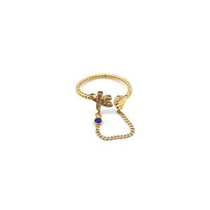 Anillo de Moda en Acero Inoxidable 316L con Baño de Oro PVD, Diseño de Libélula, Detalle de Cadena con Piedra Azul - Product Image 1