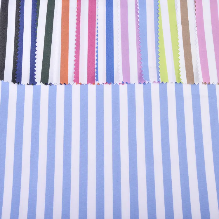 Großhandel Custom Woven Cotton Polyester Spandex Atmungsaktive Garn gefärbte Streifen Stoffe für Hemden