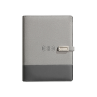 Libreta Inteligente de Cuero Personalizada A5 con Tapa Dura Cosida, Organizador con Cargador Inalámbrico, Páginas Cuadrículadas, Batería Externa y Papel Reemplazable para Regalo