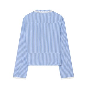PB&ZA Damen 2026 Herbst Neue Mode Lässige Gestreifte Popeline-Spitzenblusen Vintage Langarm Damenhemden Mantel Blusas Schicke Oberteile - Product Image 2