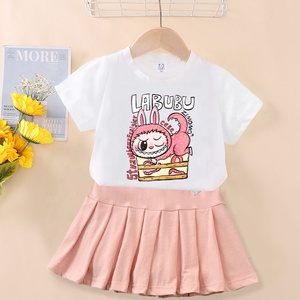 可愛いラブブガールスカートトップス2個キッズ服セットカワイイプリントベビーTシャツプリーツスカートスーツ幼児Tシャツショートドレス衣装