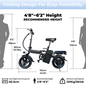 Vélo Électrique <span class=keywords><strong>Pliant</strong></span> Compact 14 Pouces, Moteur 250W, Batterie Lithium 48V, Assistance au Pédalage, Amovible, Idéal <span class=keywords><strong>Appartement</strong></span> et Ville - Product Image 2