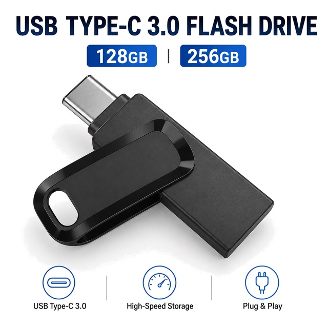 For USB 3.0 Type-C Plastic Flash Drive 128GB/256GB 150MB/s Dual Connector OTG for Phone Laptop Direct Factory Supply