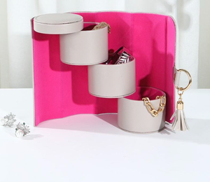 Cross-border PU Three-layer Foldable Cylinder European Style Solid Pattern <b>Jewelry</b> <b>Storage</b> Box & Bag for Valentine's Day - Product Image 1