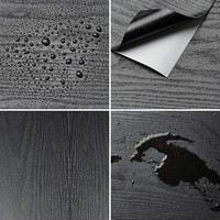 Autocollant mural décoratif en PVC noir imitation bois, imperméable, résistant à l'humidité et à la chaleur, pour appartement ; Épaissi