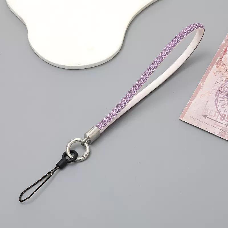 โซ่คล้องโทรศัพท์สีม่วงประดับเพชร