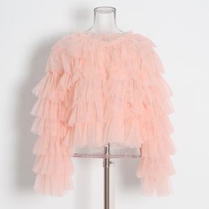 OUDINA nuova personalità arricciata girocollo a maniche lunghe da donna in rete <span class=keywords><strong>camicia</strong></span> e camicette da donna camicette da donna - Product Image 3