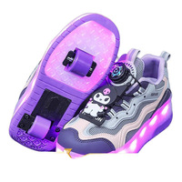 Chaussures à roulettes pour filles, trottinette à deux roues invisible pour enfants, style tendance Kuromi, nouvelle collection, avec lumières LED en PU