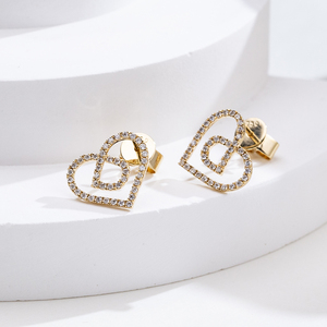Boucles d'oreilles Messi Jewelry MSE-842 en or jaune 18 carats avec diamants ronds en forme de cœur pour femmes - Product Image 6