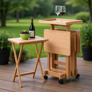 Set da Esterno Pieghevole Naturale con Tavolo e Sedie in Legno Massello, Design Minimalista, Stile Moderno, Set da 6 Pezzi - Product Image 2