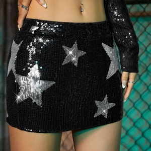 Conjunto de Falda Sexy de Verano con Logotipo Personalizado OEM para Mujer, Camiseta de Malla Tejida y Minifalda con Lentejuelas en Forma de Estrella, Conjunto de <span class=keywords><strong>2</strong></span> Piezas de Manga Corta - Product Image 4