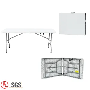 Heavy duty camping fold up tables outdoor rectangle 6ft plastic foldable tables for events parties