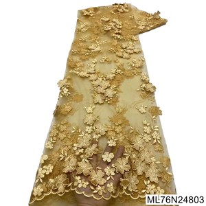 Beautifical 3D Hoa Ren Thêu Vải cô dâu đính cườm ren vải trắng cho đám cưới/Đảng ml1n766 - Product Image 3