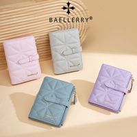 Dompet Koin Wanita Pendek Baellerry Premium dengan Kancing dan Resleting, Warna Merah, Model Fashionable