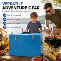 Glacière rétro en métal, glacière portable vintage en métal pour le camping, la pêche, les pique-niques en plein air, la conservation des boissons et des aliments
