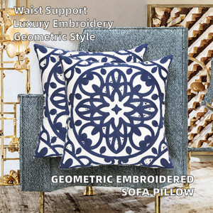 Funda de Almohada Decorativa de Algodón 100% con Bordado Geométrico para Sofá, Cabecera, Sala de Estar, Hotel, Almohada Lombar de Lujo para Uso Sedentario - Product Image 2