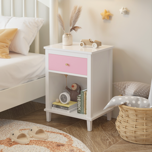 Mesita de noche de madera con un cajón y un estante, color rosa, para niños y adultos - Product Image 6