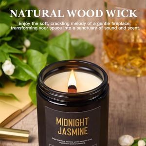 Bougies à mèche en bois crépitantes pour hommes : Lot de 4 bougies parfumées au soja de 36 oz pour la maison, jusqu'à 200 heures de combustion, parfum masculin - Product Image 4