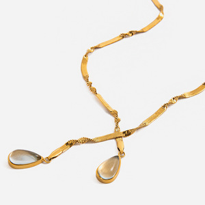 Collier pendentif goutte d'eau en acier inoxydable plaqué or avec serti clos, bijou cadeau, origine Yiwu JDN0204046 - Product Image 1